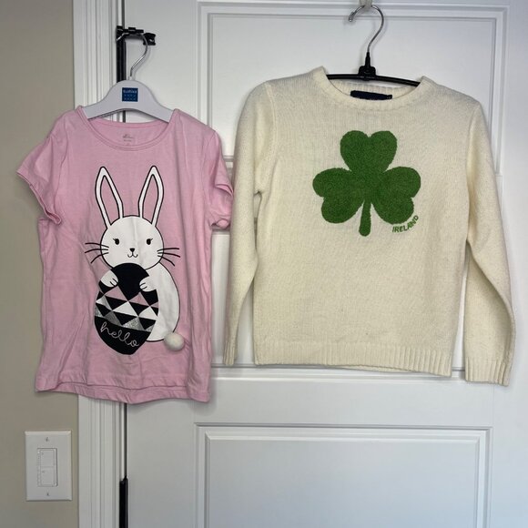 Easter & St. Patrick's Day Holiday Top Set Girls Size 7-8 Shamrock Bunny Designs - Picture 2 of 14